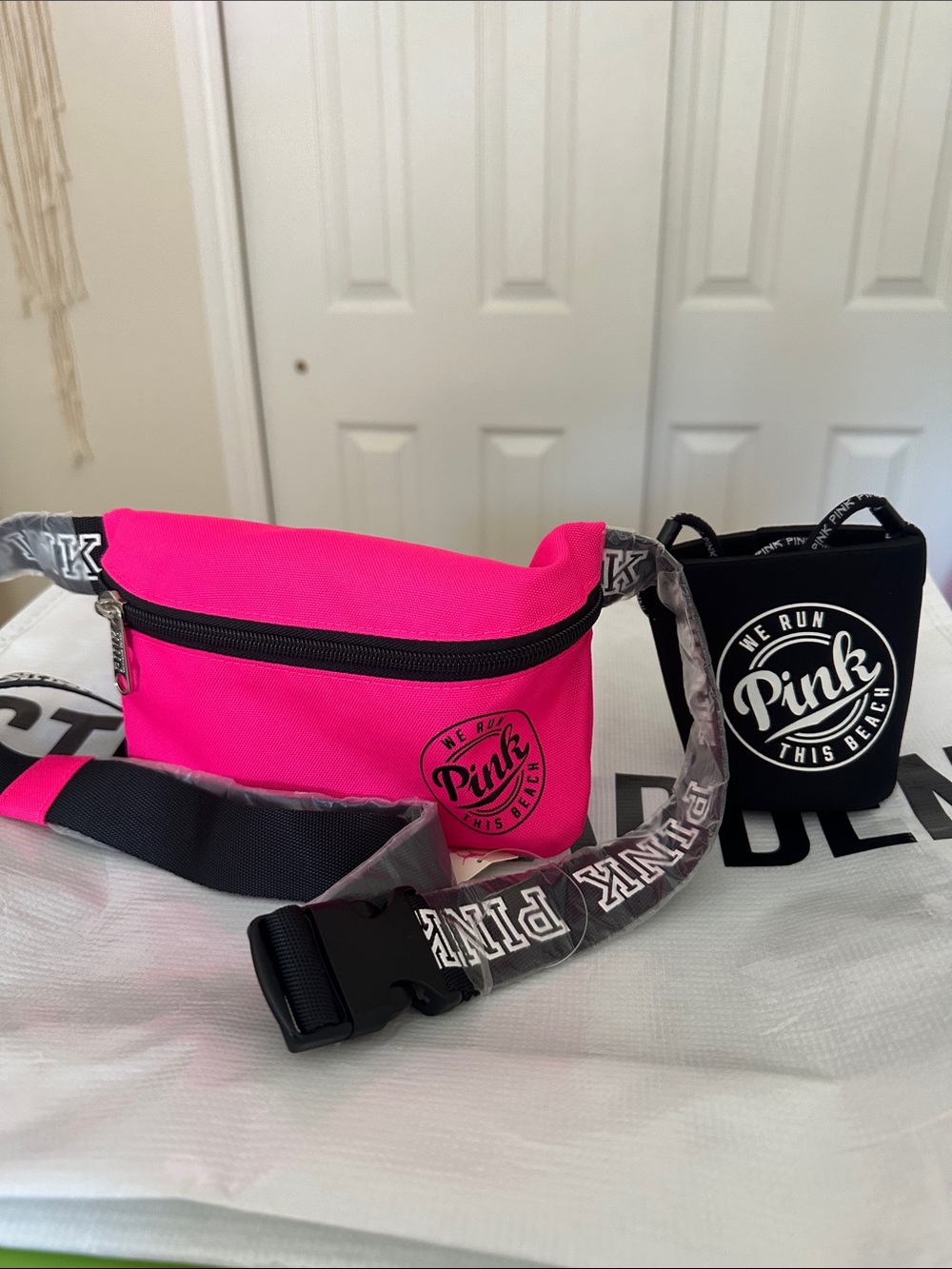 Victoria's Secret Pink Neon Hot Pink Waist Bag with Branded Strap